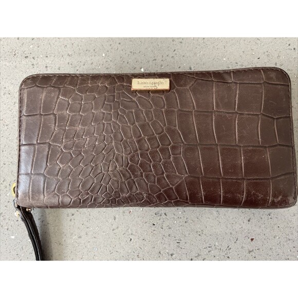 Kate Spade Rialto Place Neda Clutch Wallet Brown Croc Emb Leather WLRU1897 READ - Picture 1 of 16
